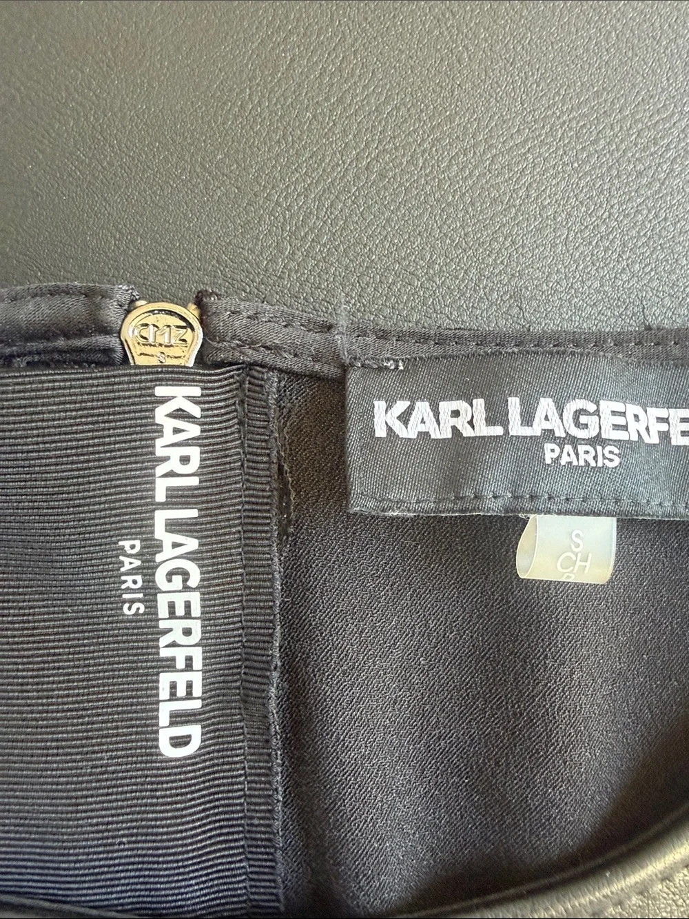 Karl Lagerfeld Paris Black Faux Leather Asymmetrical Zip Top Small